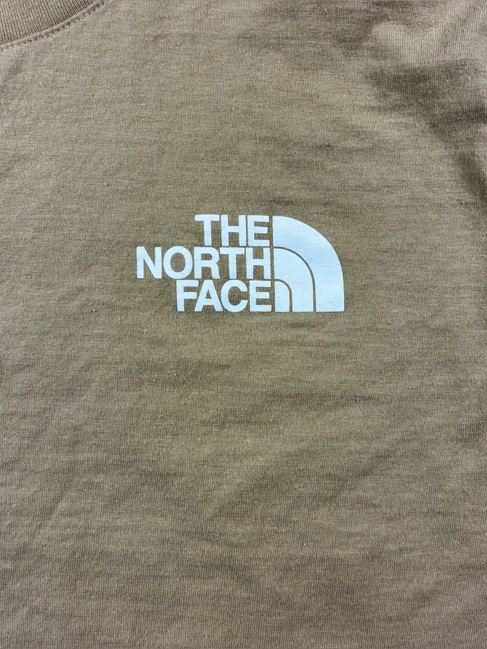 North Face Never Stop Exploring T-Shirt Size Large Tan Double Sided 100% Cotton